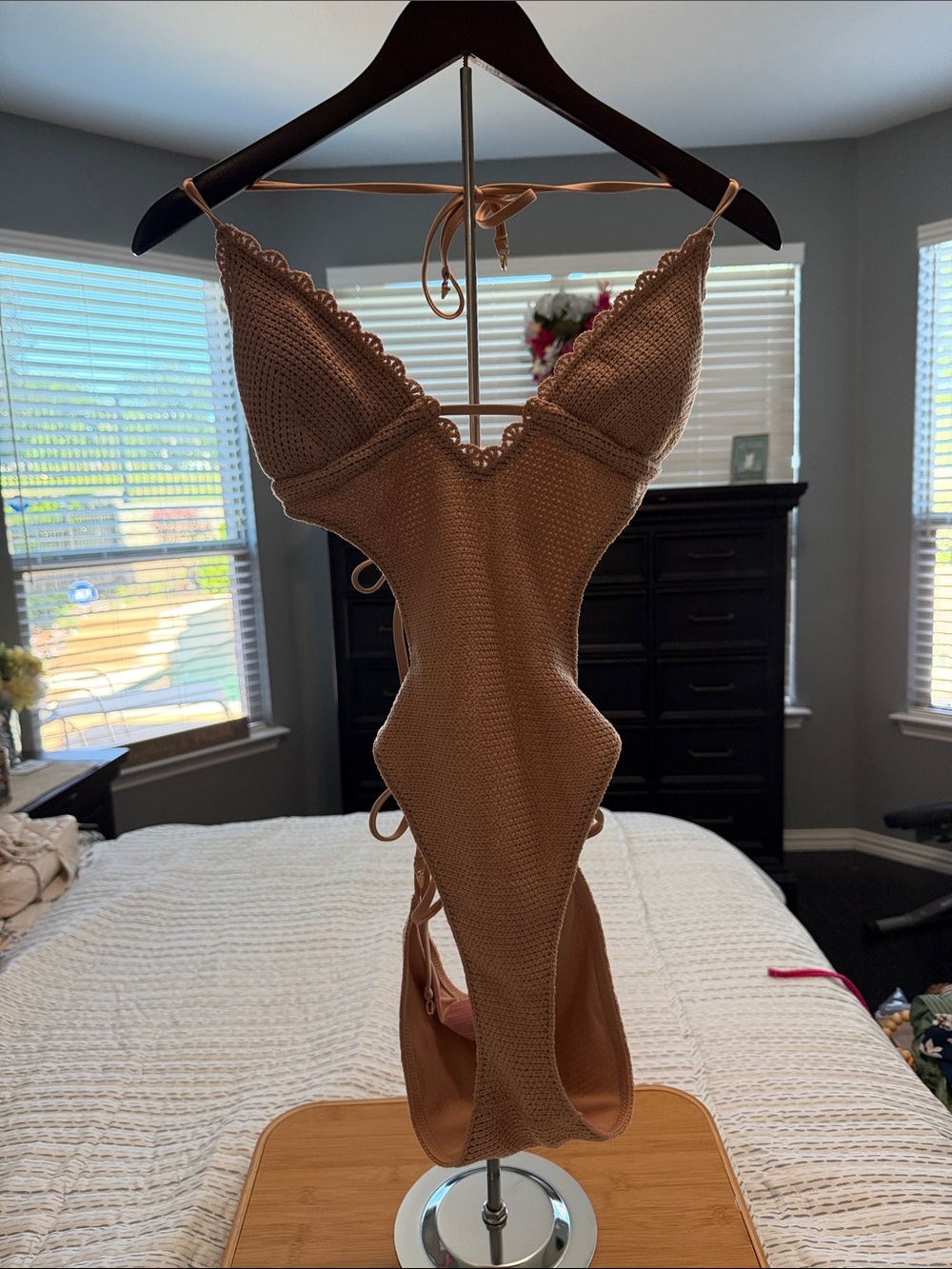 Victoria's Secret Tan Crochet One-Piece Swimsuit
